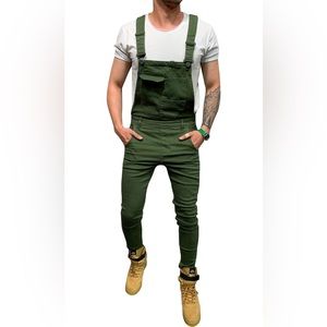 LONGBIDA Men's Denim Bib Overalls Fashion Slim Fit Jumpsuit with Pockets